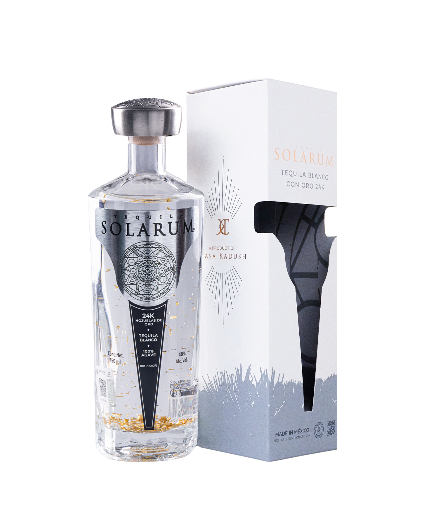 Tequila Solarum Blanco C/ Oro 24k 750 Ml