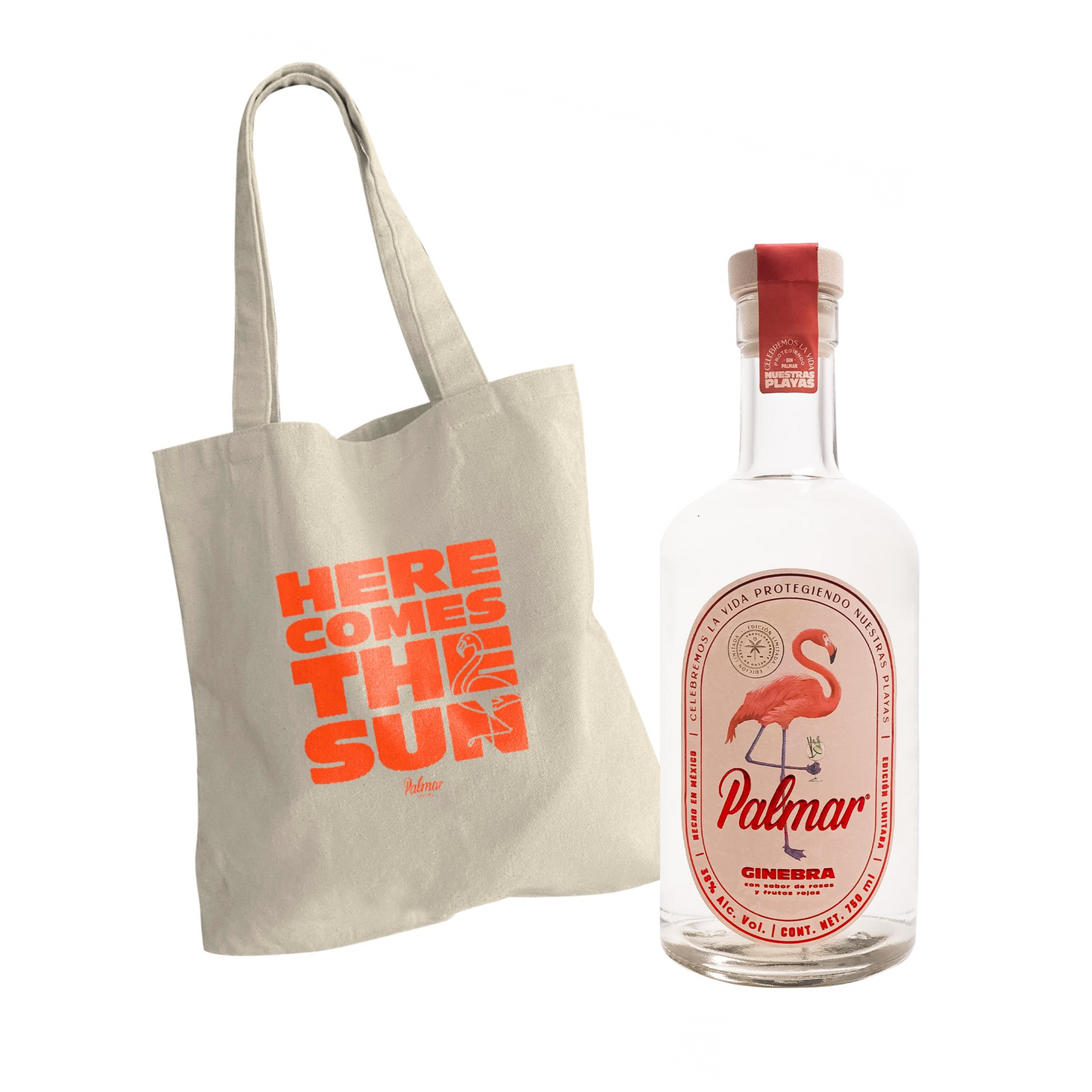 Ginebra Palmar Rosas y Frutos Rojos 750 Ml + Bolsa Palmar Salmón