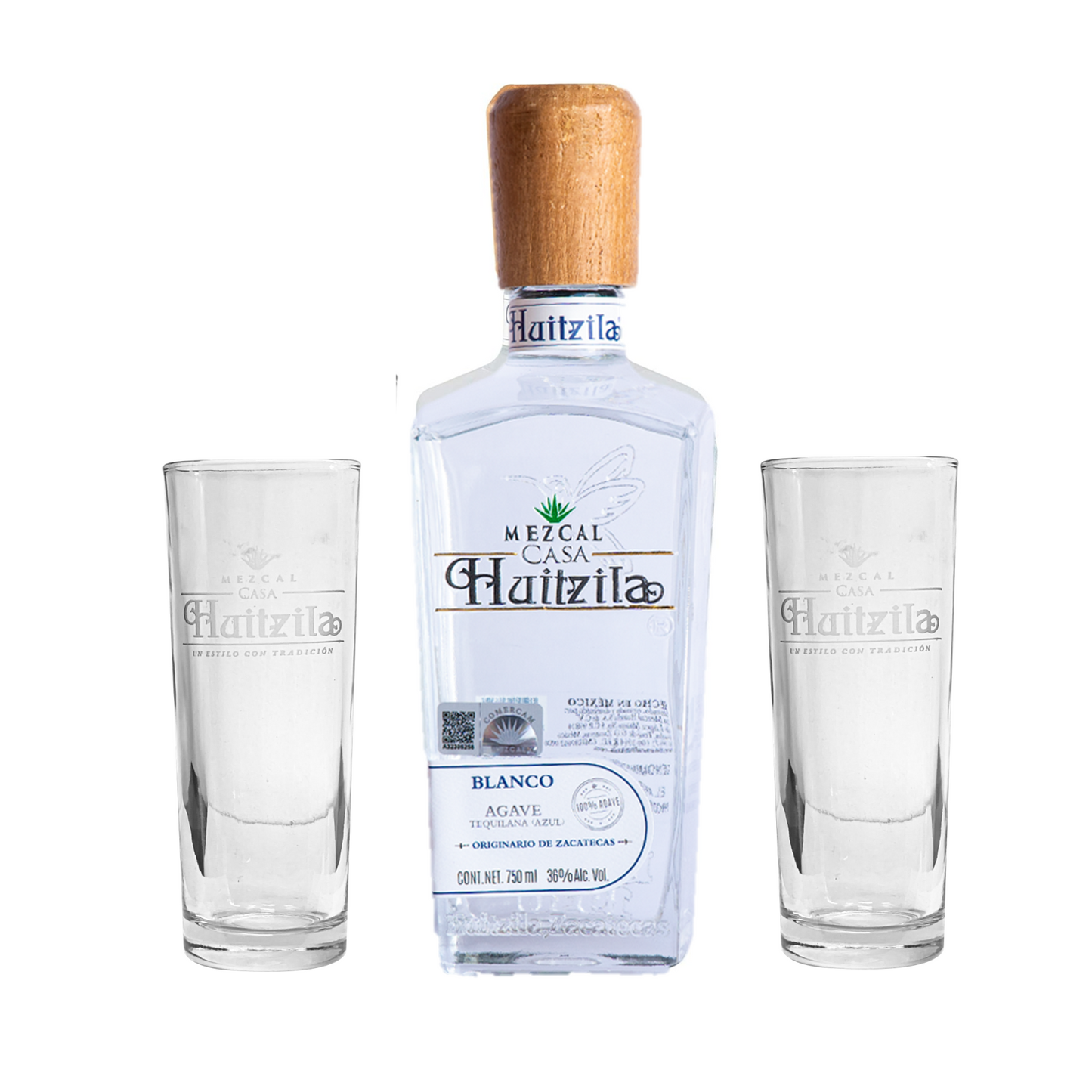 Mezcal Huitzila Blanco Premium + 2 Vasos