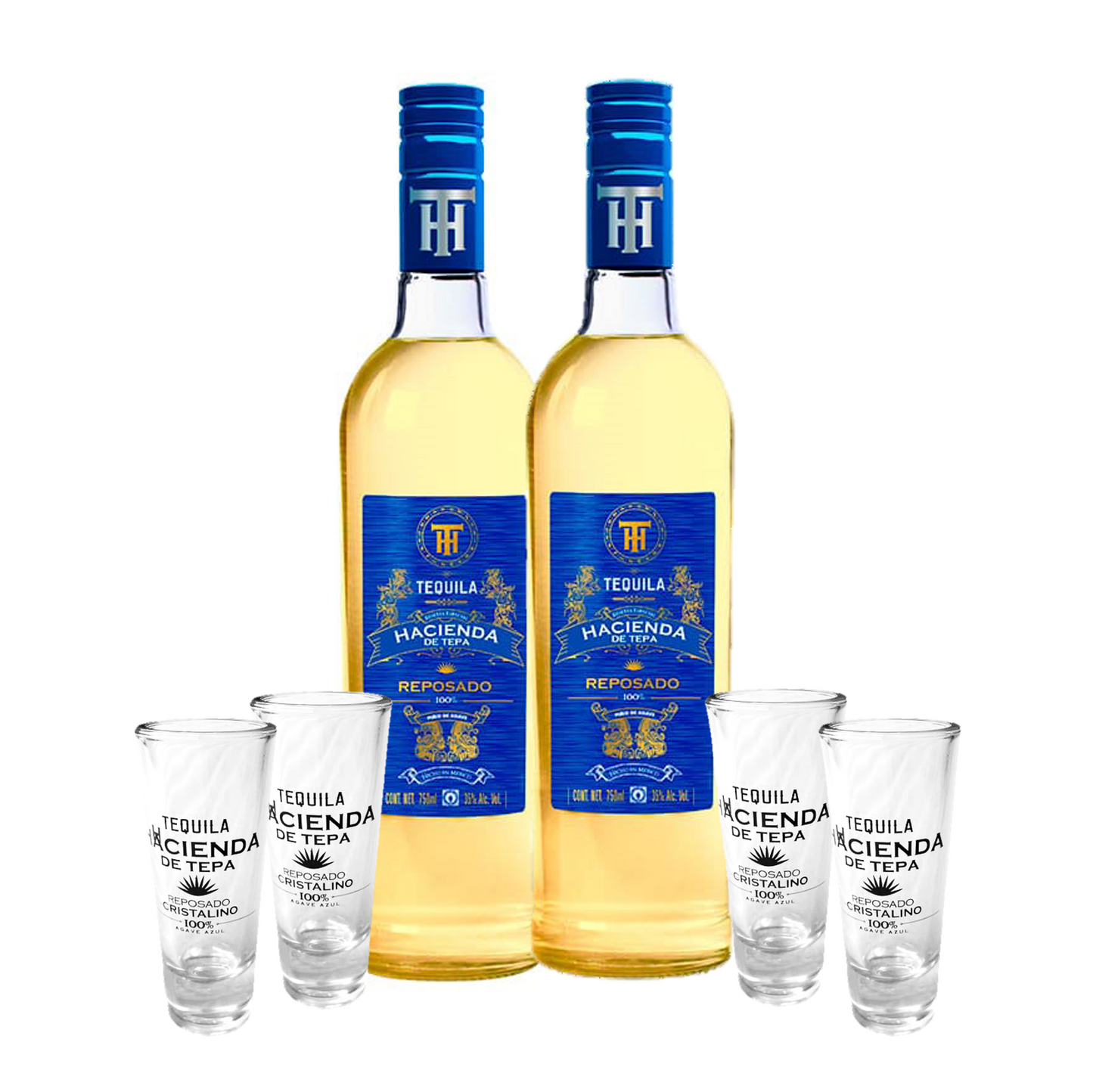 2 Tequilas Hacienda De Tepa Reposado 750 Ml + Tequileros - Corpovino