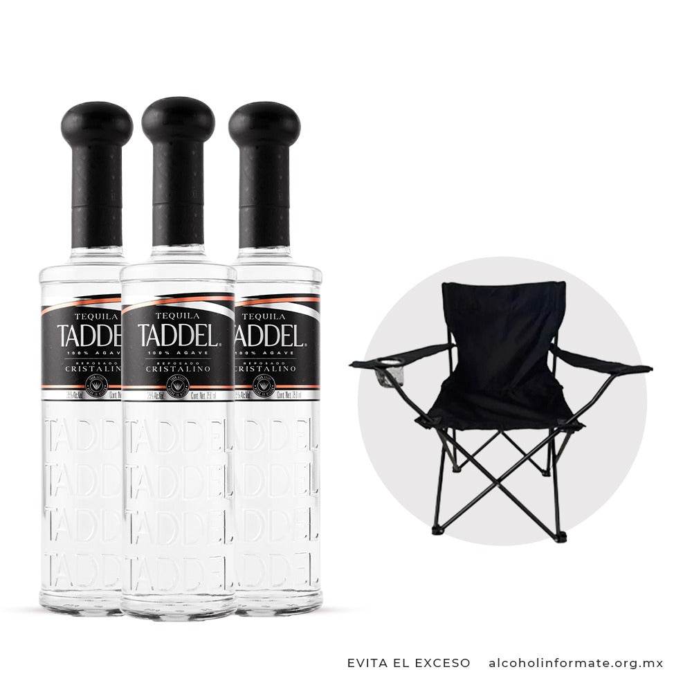 Pack 3 Tequila Taddel Reposado Cristalino 750 Ml + Silla