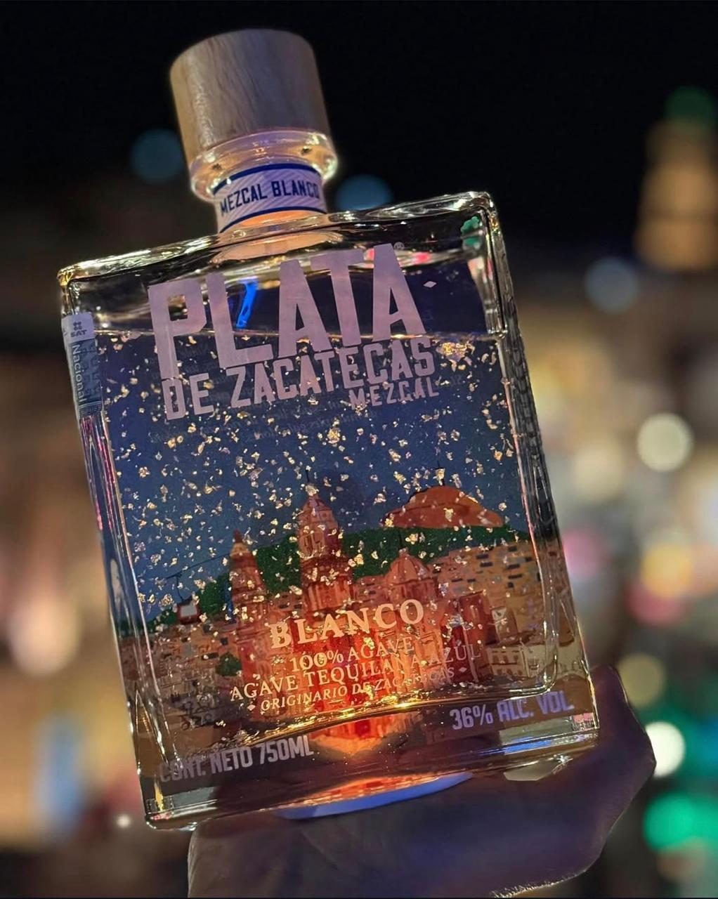 Mezcal Plata de Zacatecas Blanco con Hojuelas de Plata 750 Ml