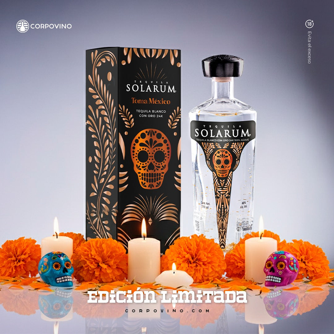 Tequila Solarum Blanco C/ Oro 24k Ed. Calavera 750 Ml