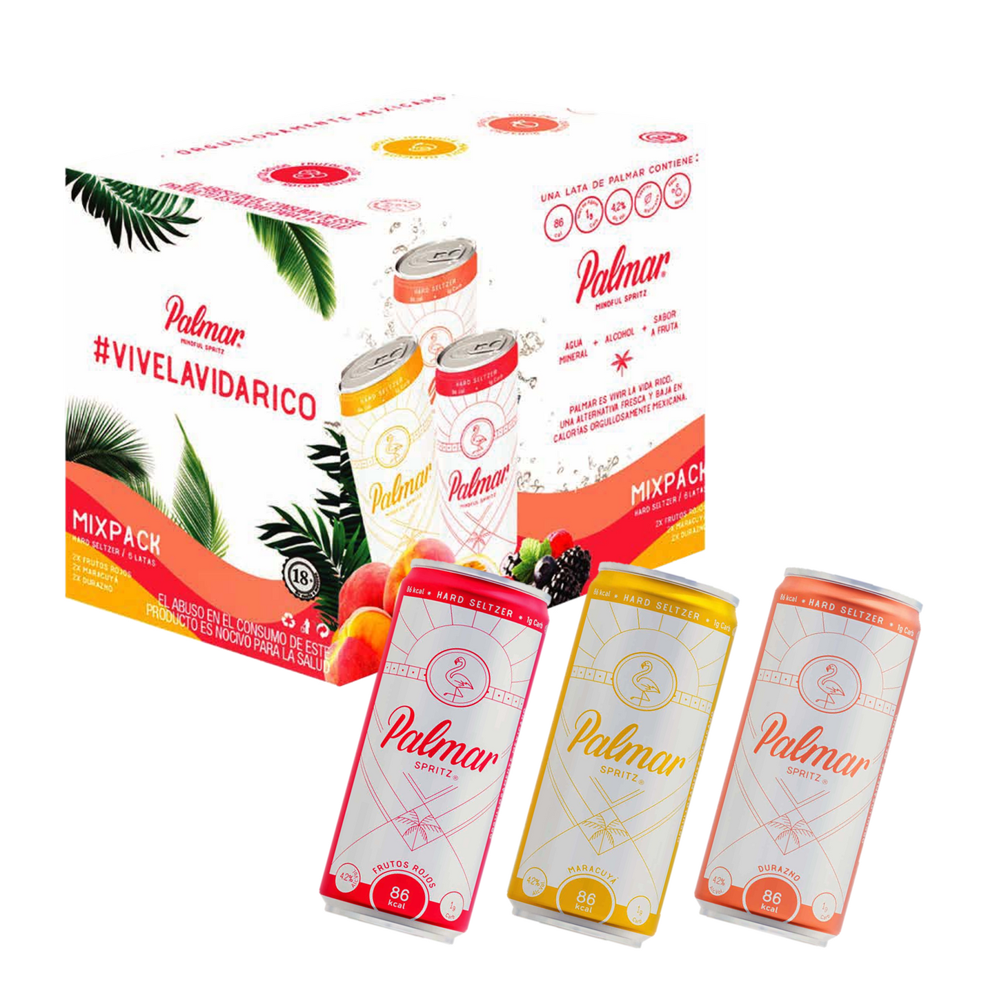 Hard Seltzer Palmar Mix Pack 6 Frutos Rojos, Maracuyá y Durazo 355 ML