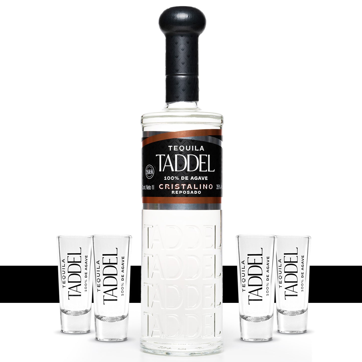 Tequila Taddel Reposado Cristalino 1000 Ml + Tequileros - Corpovino