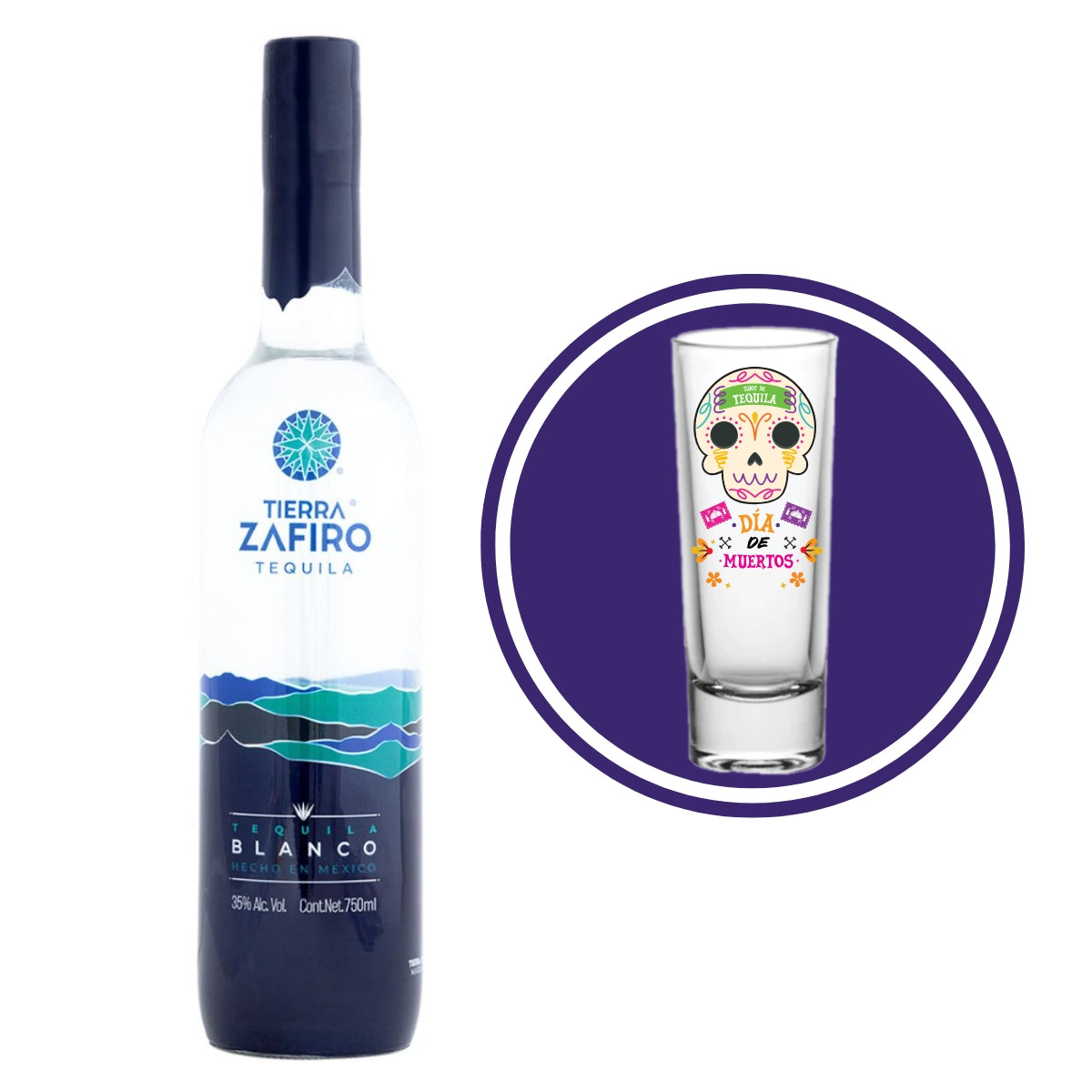 Tequila Tierra Zafiro Blanco 750 Ml + Tequilero Día de Muertos