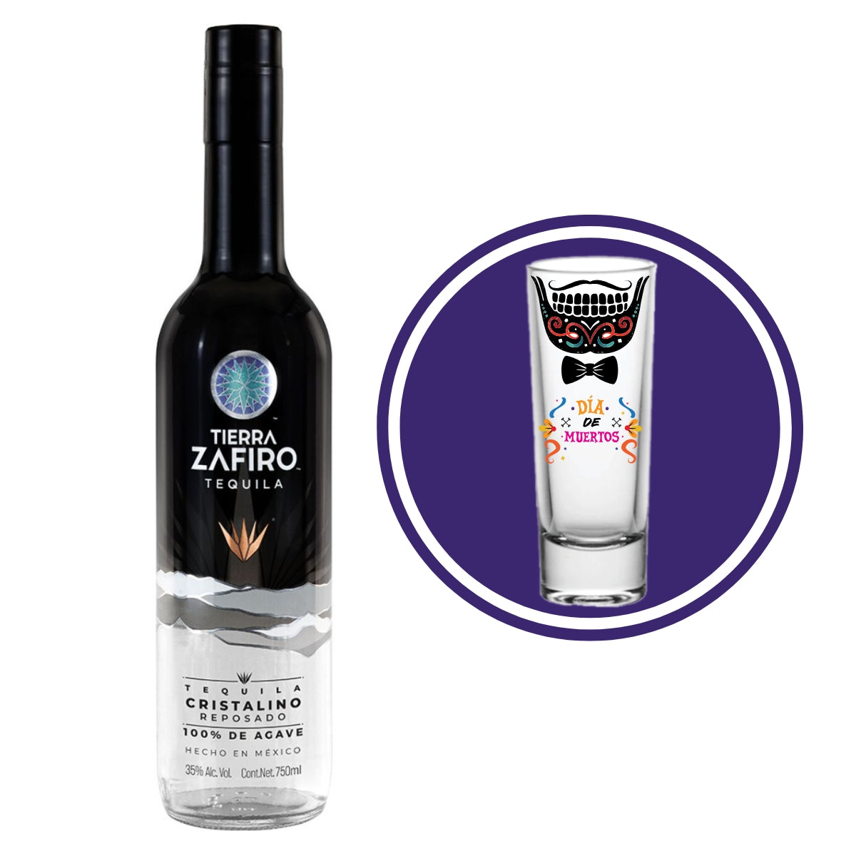Tequila Tierra Zafiro Rep Cristalino 750 Ml + Tequilero Día de Muertos