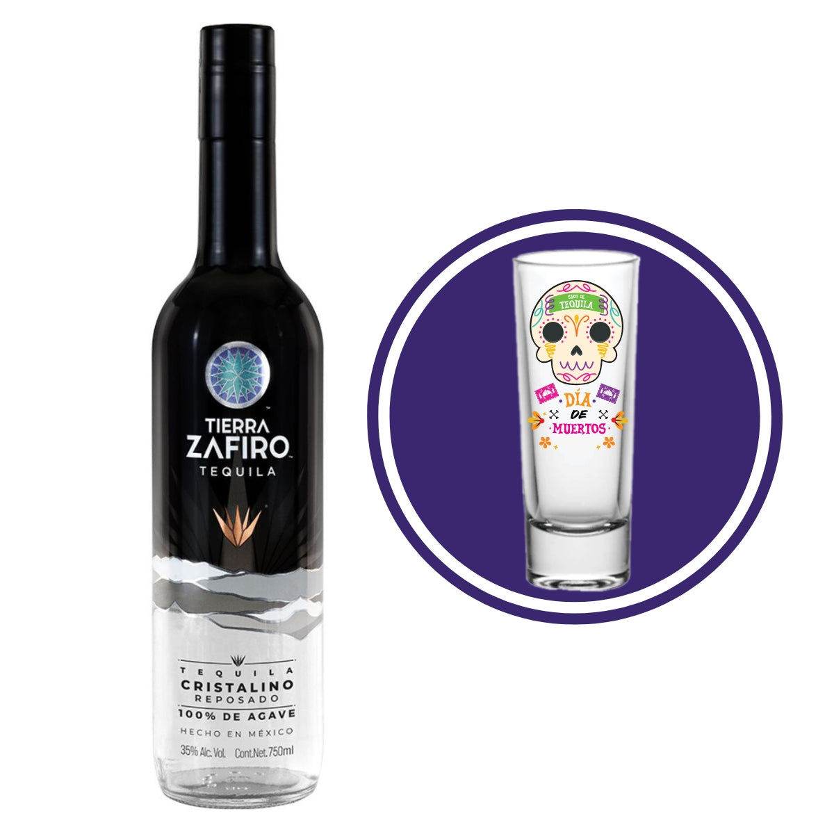 Tequila Tierra Zafiro Rep Cristalino 750 Ml + Tequilero Día de Muertos