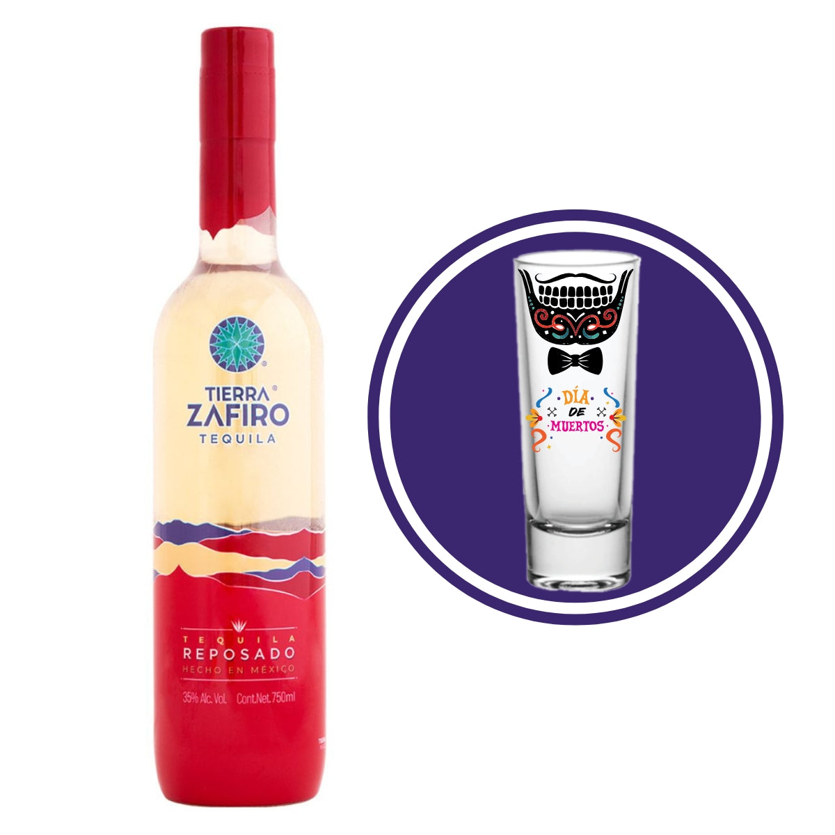 Tequila Tierra Zafiro Reposado 750 Ml + Tequilero Día de muertos