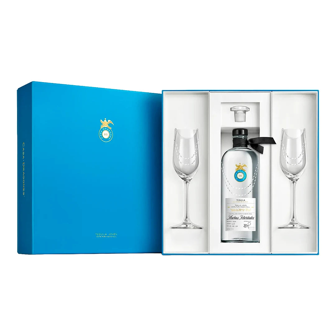 Tequila Casa Dragones Joven 100% 750 Ml En Estuche 2 Copas Ridel