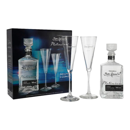 Tequila Don Ramon Añejo Cristalino Platinium Con 2 Copas 700 Ml