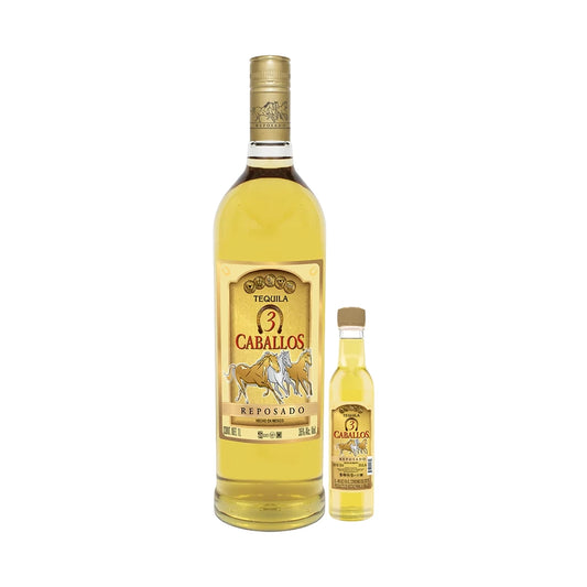 Tequila 3 Caballos Reposado 100% 1000 ml con 250 ml