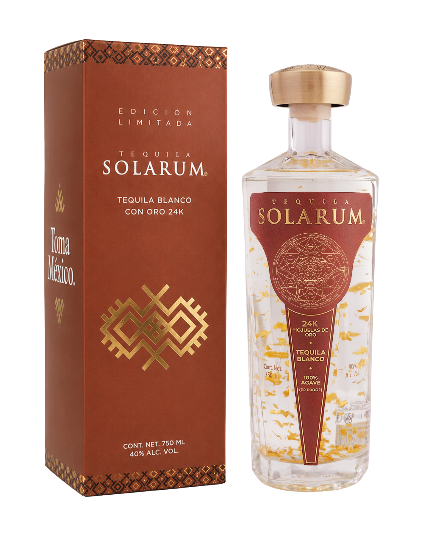 Tequila Solarum Blanco C/ Oro 24k Ed. Barro 750 Ml + Licorera Solarum