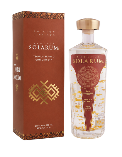 Tequila Solarum Blanco C/ Oro 24k Ed. Barro 750 Ml + Licorera Solarum