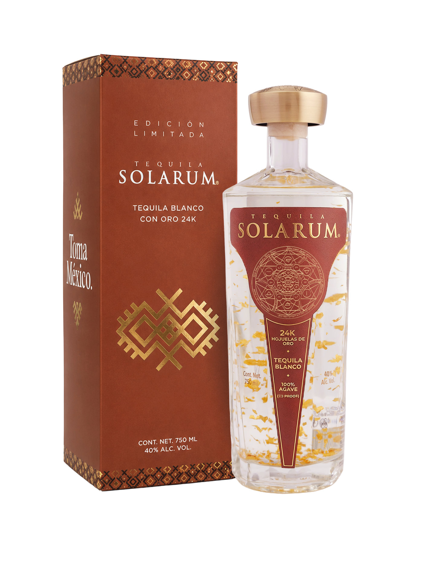 Tequila Solarum Blanco C/ Oro 24k Ed. Barro 750 Ml + Licorera Solarum