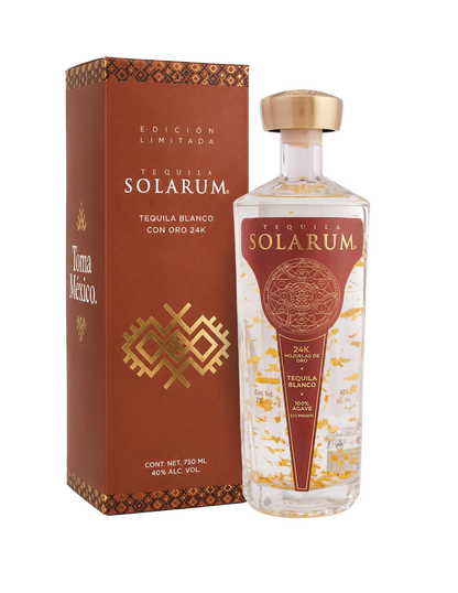 Tequila Solarum Blanco C/ Oro 24k Ed. Barro 750 Ml + Licorera Solarum