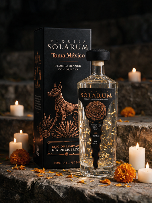 Tequila Solarum Blanco C/ Oro 24k Ed. Día de Muertos 750 Ml