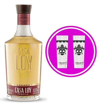 Tequila Casa Loy Reposado 750 Ml + 2 Tequileros Día de Muertos