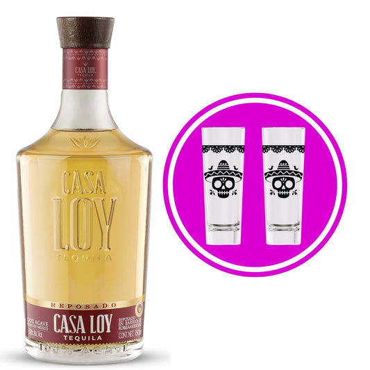 Tequila Casa Loy Reposado 750 Ml + 2 Tequileros Día de Muertos