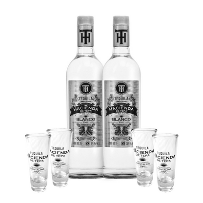 2 Tequilas Hacienda De Tepa Blanco 750 Ml + Tequileros