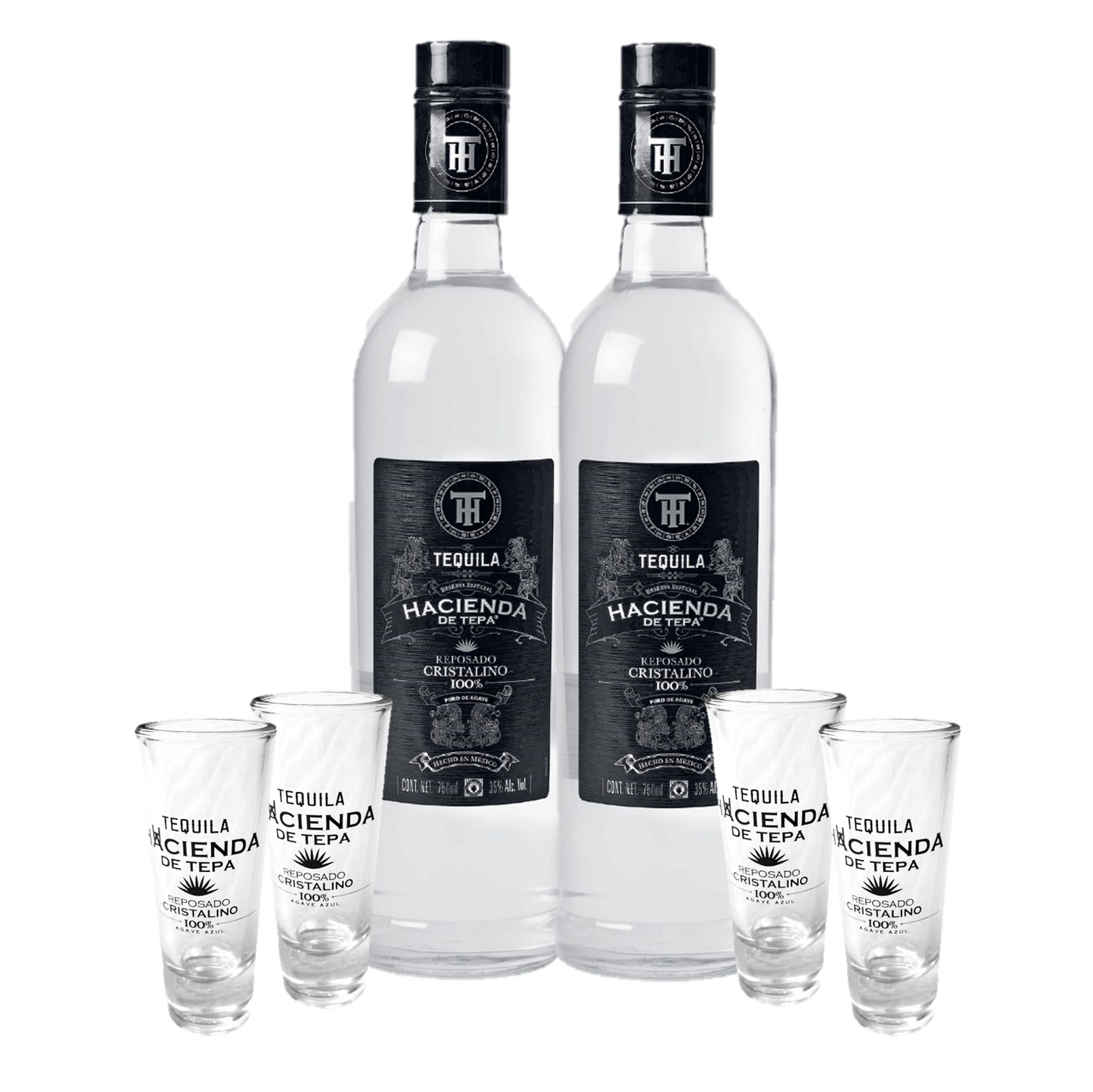 2 Tequilas Hacienda De Tepa Cristalino 750 Ml + Tequileros