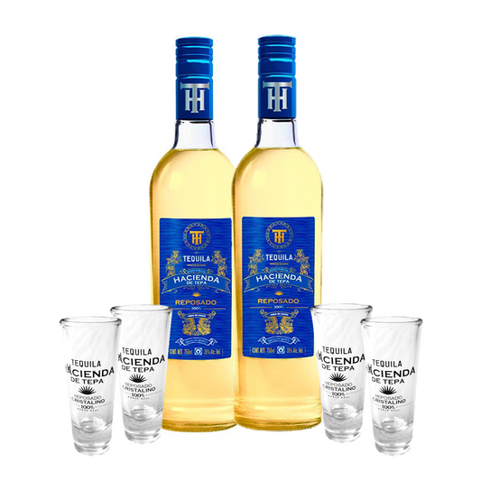 2 Tequilas Hacienda De Tepa Reposado 750 Ml + Tequileros