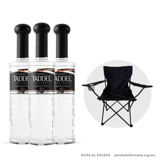 Pack 3 Tequila Taddel Reposado Cristalino 750 Ml + Silla