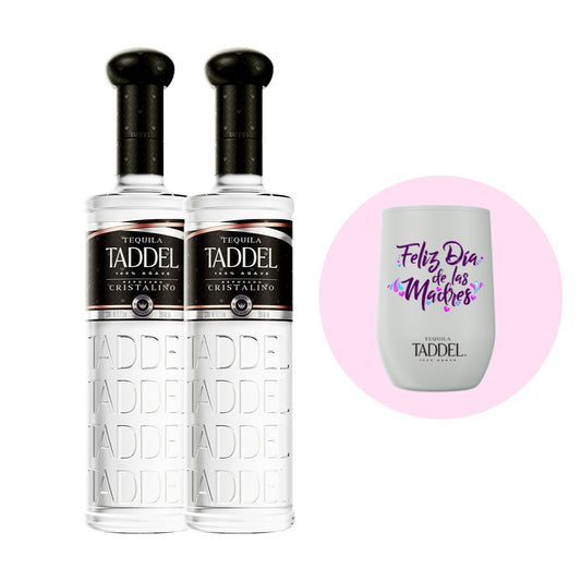 2 Tequilas Taddel Reposado Cristalino 750 Ml + Termo Día de las Madres