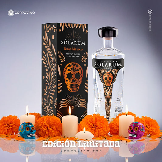 Tequila Solarum Blanco C/ Oro 24k Ed. Calavera 750 Ml