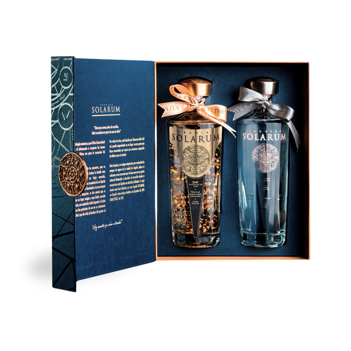 Tequila Solarum Extra Añejo Cristalino 750 Ml Con Tequila Solarum Blanco 750 Ml