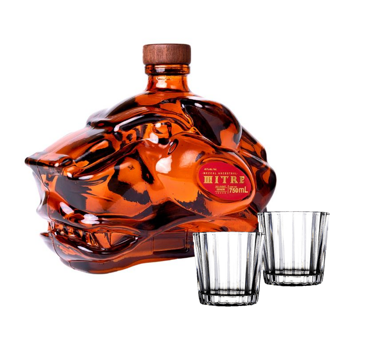 Mezcal Cabeza De Jaguar Mitre Ancestral 750 Ml + 2 Mezcaleros