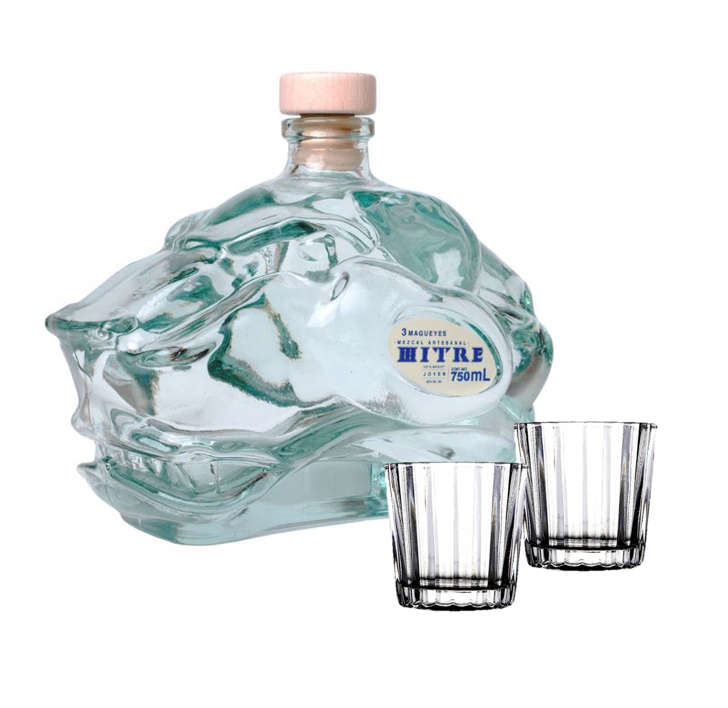Mezcal Cabeza De Jaguar Mitre Ensamble Triple Agave 750 Ml + 2 Mezcaleros