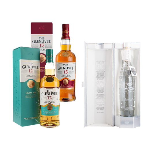 Pack Whisky The Glenlivet 12 Años 700 Ml +The Glenlivet 15 Años 700 Ml + Tequila Avion Swarovski