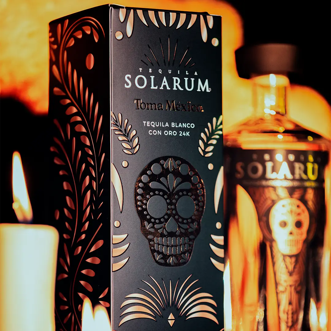 Tequila Solarum Blanco Con Oro 24k Ed. Calavera 750 Ml