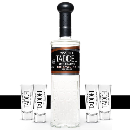 Tequila Taddel Reposado Cristalino 1000 Ml + Tequileros