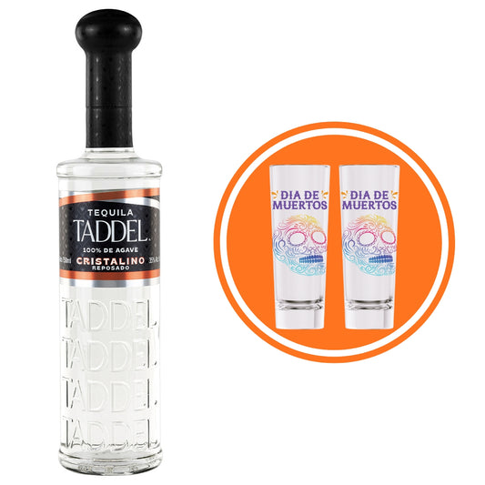 Tequila Taddel Reposado Cristalino 750 Ml + 2 Tequileros Día de Muertos
