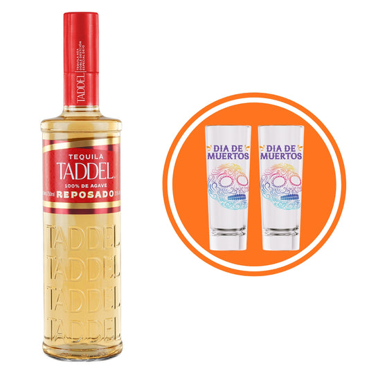 Tequila Taddel Reposado 750 Ml + 2 Tequileros Día de Muertos
