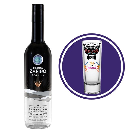 Tequila Tierra Zafiro Rep Cristalino 750 Ml + Tequilero Día de Muertos