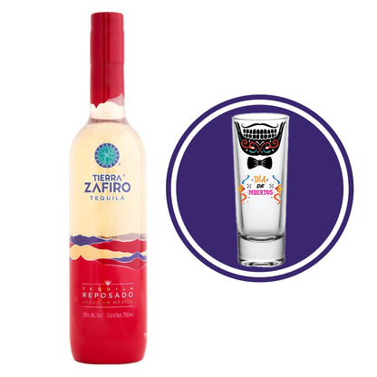 Tequila Tierra Zafiro Reposado 750 Ml + Tequilero Día de muertos