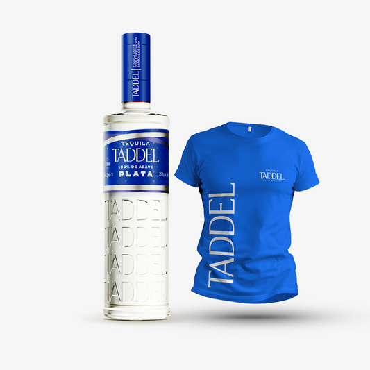 Combo 1 Tequila Taddel Plata 750 Ml Con Playera Taddel Azul