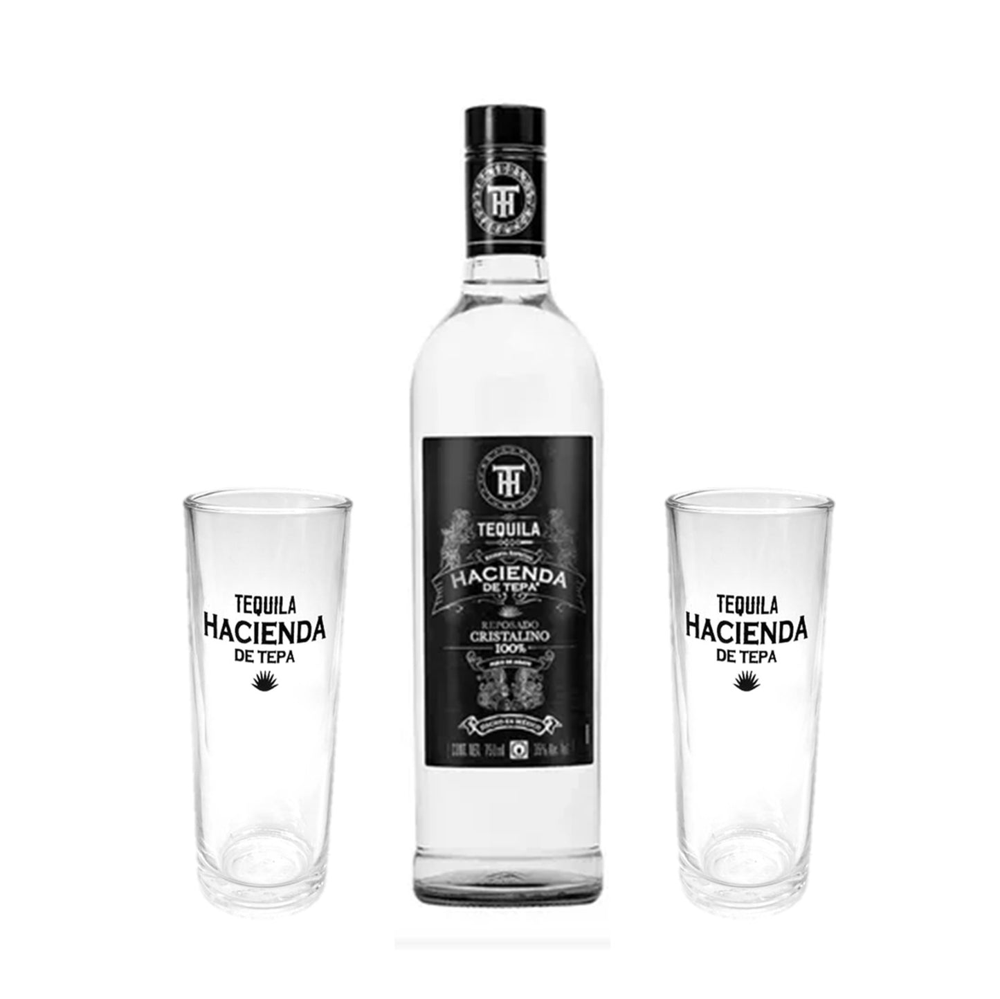 Tequila Hacienda De Tepa Reposado Cristalino 750 Ml + 2 Vasos