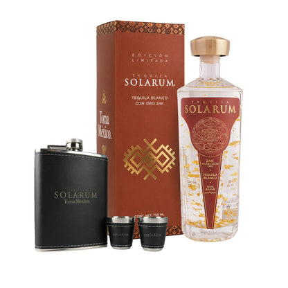 Tequila Solarum Blanco C/ Oro 24k Ed. Barro 750 Ml + Licorera Solarum