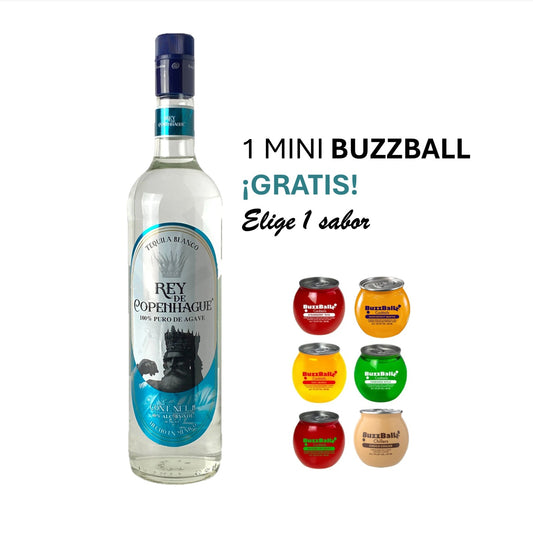 Pack Tequila Rey de Copenhague Blanco 1000 ml + 1 Mini BuzzBallz