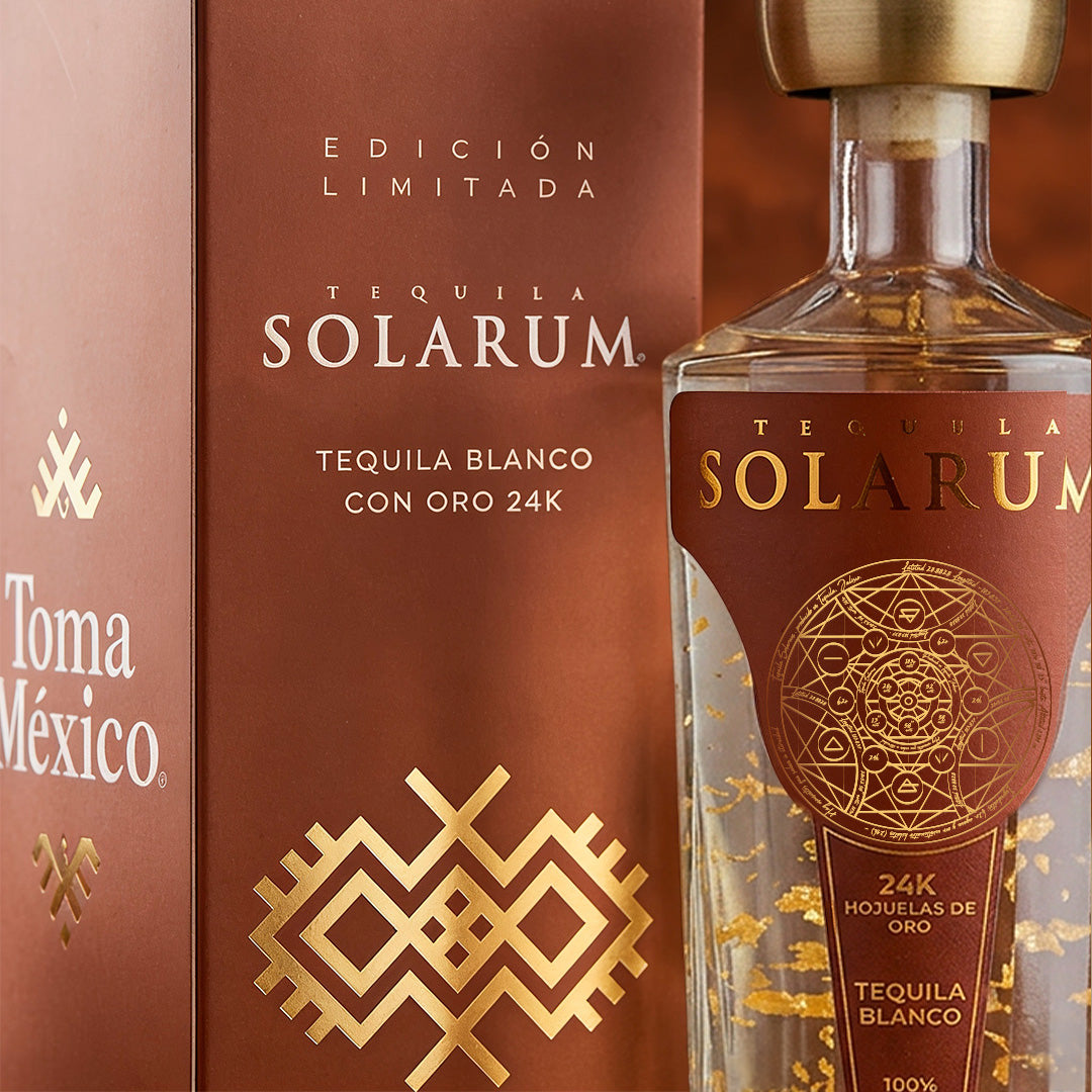 Tequila Solarum Blanco C/ Oro 24k Ed. Barro 750 Ml + Licorera Solarum