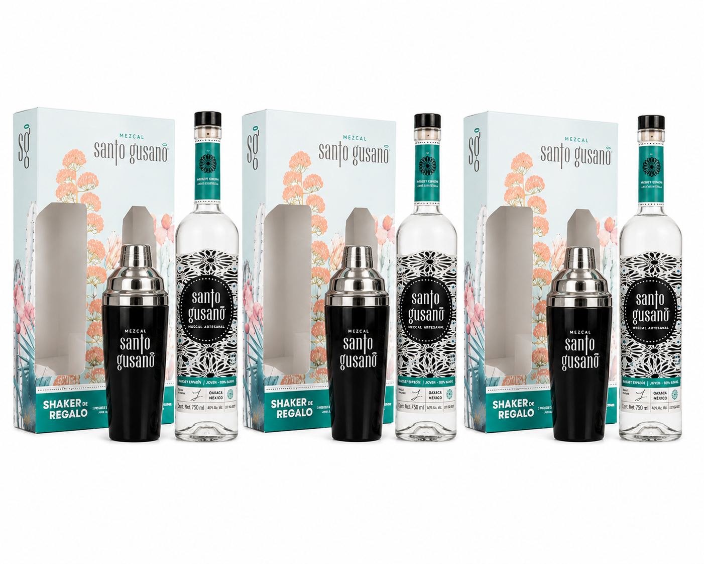 Pack 3 Mezcal Santo Gusano 750 Ml + Shaker