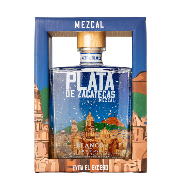 Mezcal Plata de Zacatecas Blanco con Hojuelas de Plata 750 Ml